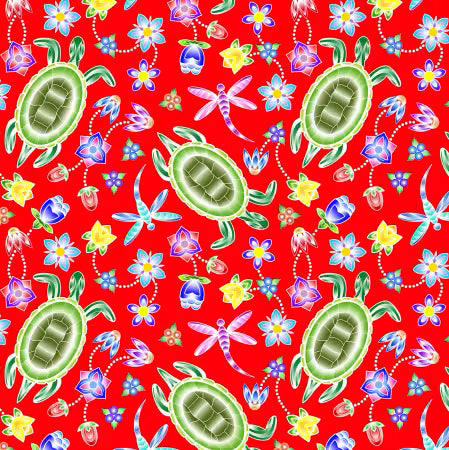 A Warrior's Love Turtles & Dragonflies Red