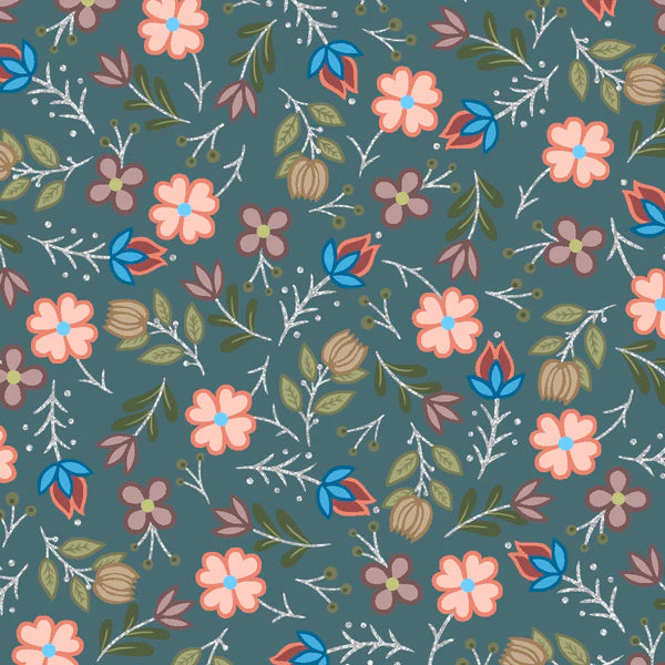 SG7M- Native Floral Metallic Teal