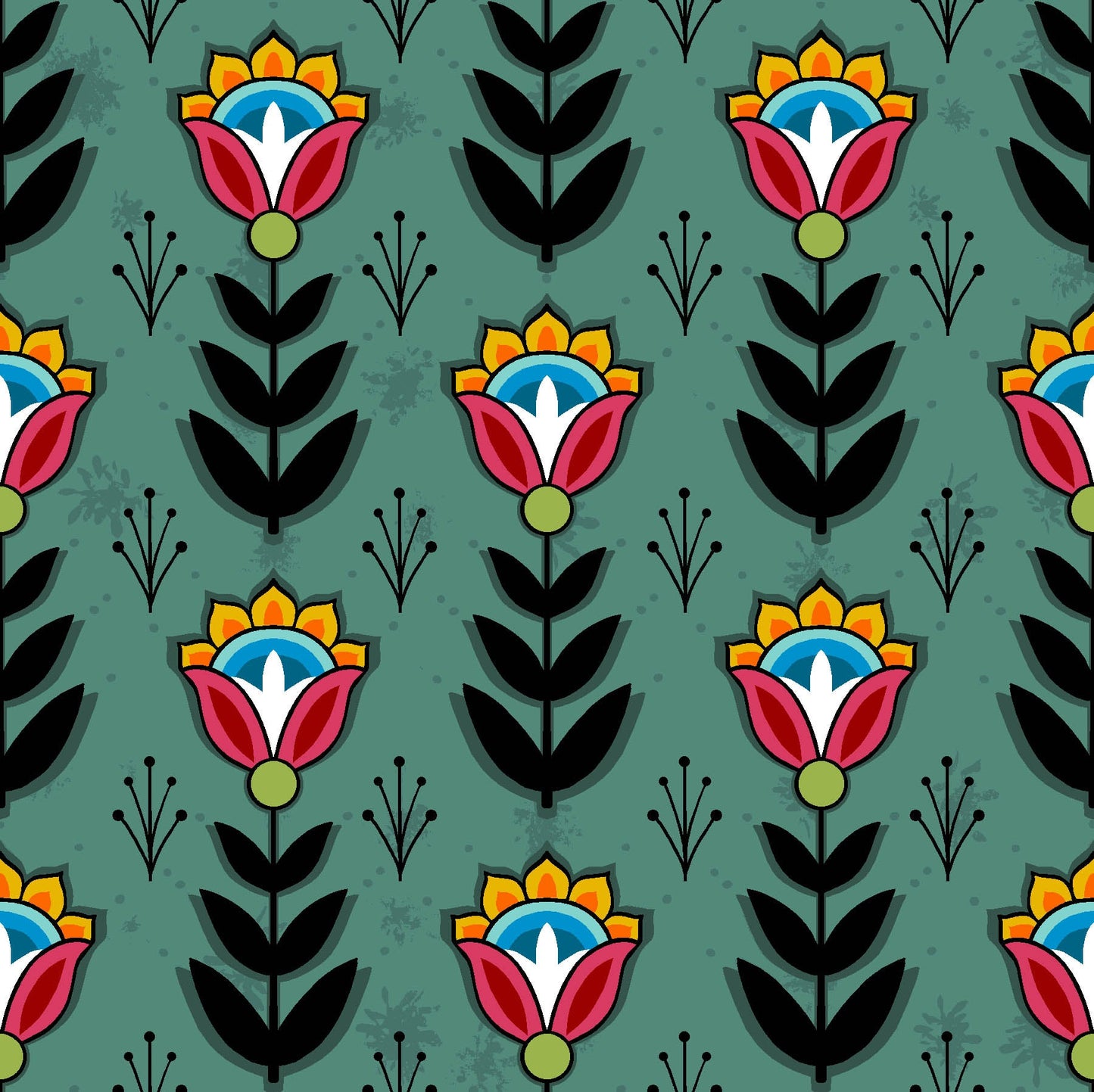 Native Floral SG8 Forest Green