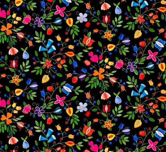 Shawl Dancers Floral Black