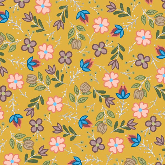 SG7M- Native Floral Metallic Golden Yellow