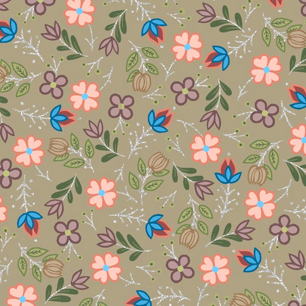 SG7M- Native Floral Metallic Khaki