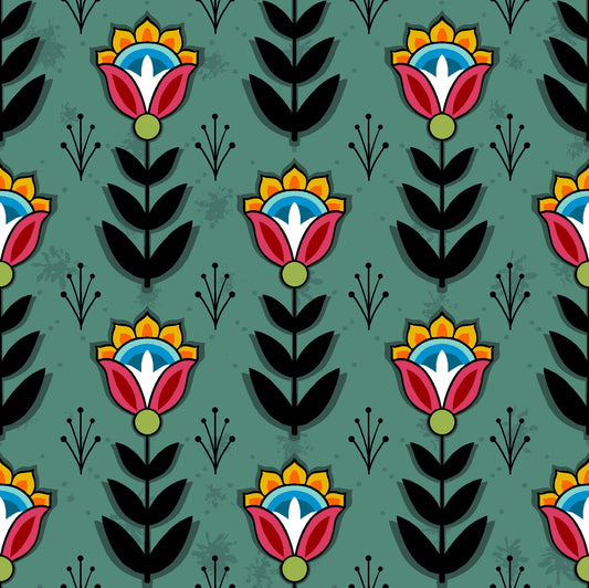 Native Floral SG8 Forest Green