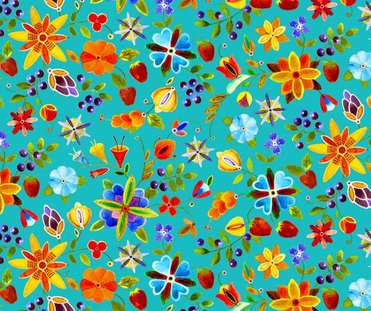 Woodland Delight Large Floral Turquoise