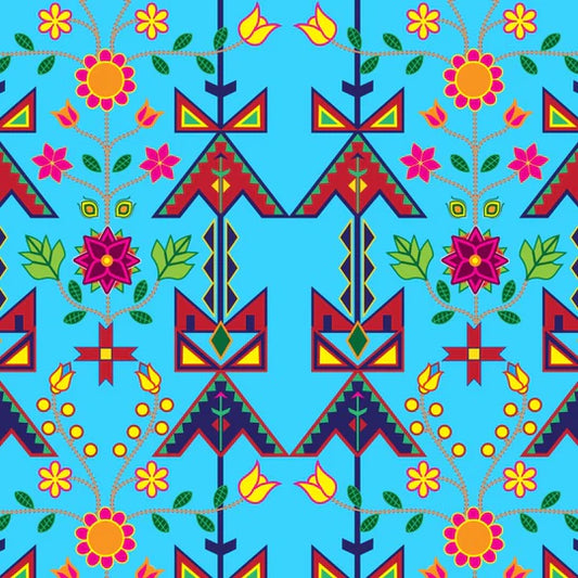 Geometric Floral Spring Sky Blue Sequin Fabric